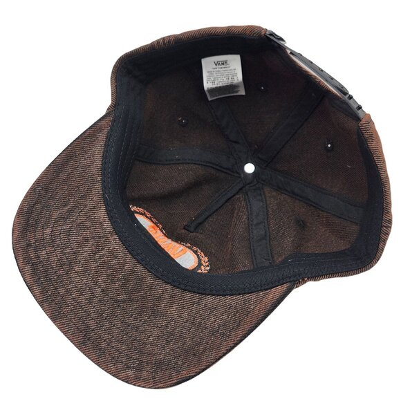 Vans Brown Denim Snapback Hat With Embroidered Orange Logo - Picture 10 of 12